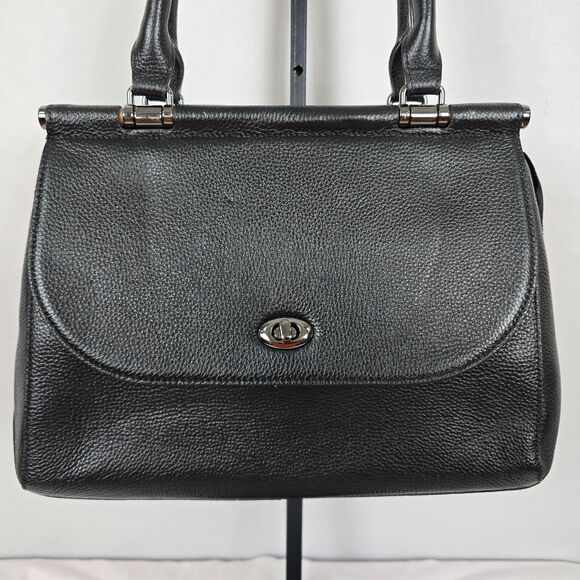 Giorgio Ferretti Satchel Black Italian Leather Double Handle 15" x 10" x 4" - Picture 2 of 16